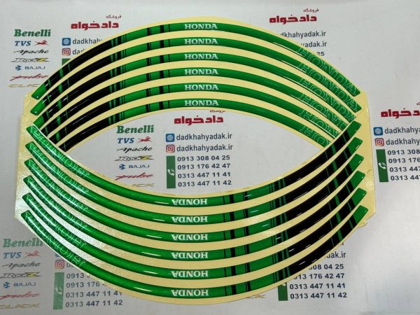 برچسب (شب رنگ) آرم دور رینگ ژله ای طرح HONDA سبز