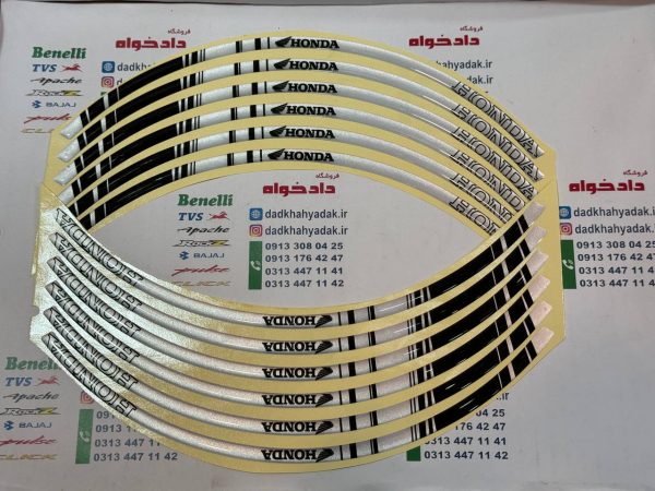 برچسب (شب رنگ) آرم دور رینگ ژله ای طرح HONDA سفید