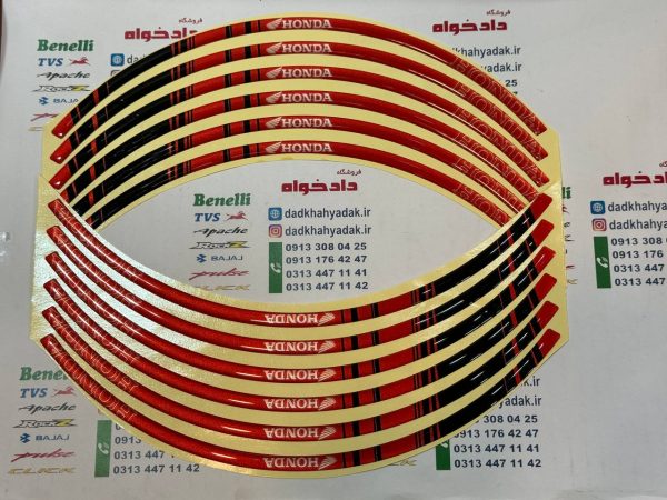 برچسب (شب رنگ) آرم دور رینگ ژله ای طرح HONDA قرمز