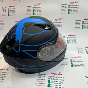 کلاه کاسکت ایمنی فک متحرک عینک دار خارجی کامل مارک RED LINE مشکی آبی مات 939 سایز ایکس لارج (xl)
