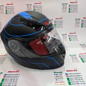کلاه کاسکت ایمنی فک متحرک عینک دار خارجی کامل مارک RED LINE مشکی آبی مات 939 سایز لارج (L)