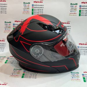 کلاه کاسکت ایمنی فک متحرک عینک دار خارجی کامل مارک RED LINE مشکی قرمز مات 939 سایز ایکس لارج (LX)