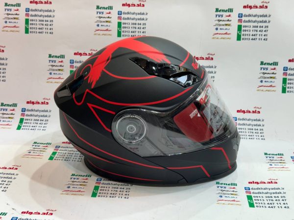 کلاه کاسکت ایمنی فک متحرک عینک دار خارجی کامل مارک RED LINE مشکی قرمز مات 939 سایز ایکس لارج (LX)