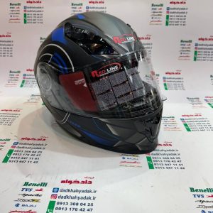 کلاه کاسکت ایمنی فک متحرک عینک دار خارجی کامل مارک RED LINE ذایره سفید آبی خطی مات 939 سایز لارج (L)