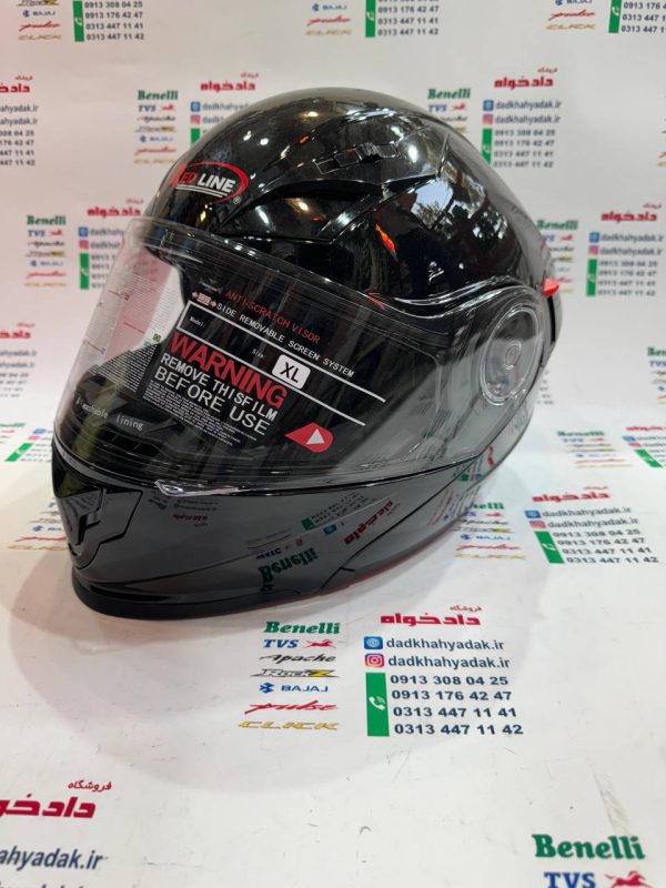 کلاه کاسکت ایمنی فک متحرک عینک دار خارجی کامل مارک RED LINE مشکی براق 939 سایز لارج (L)