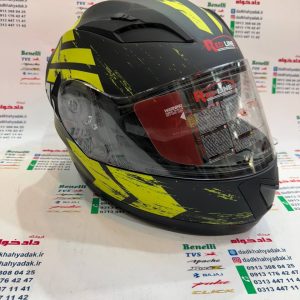 کلاه کاسکت ایمنی فک ثابت عینک دار خارجی کامل مارک RED LINE مشکی سبز مات 922 سایز ایکس لارج (LX)